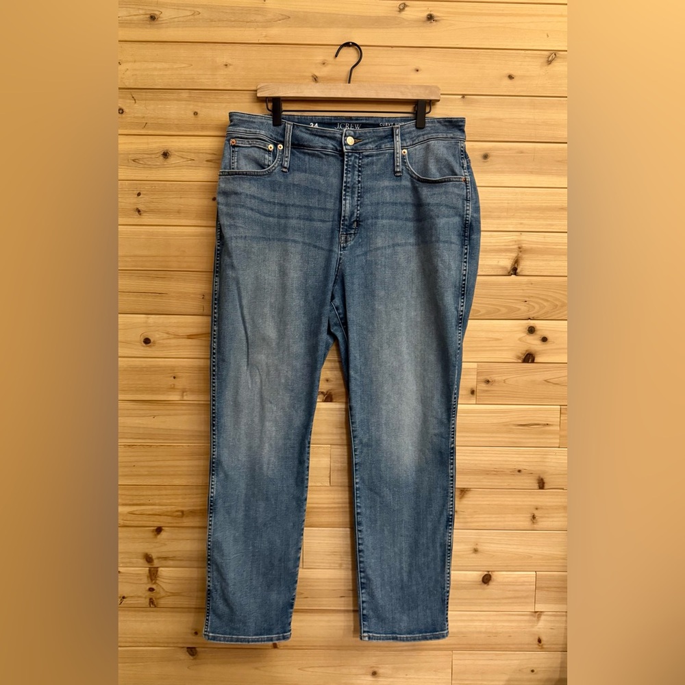 J Crew Size 34/18 High Rise Curvy Vintage Slim Straight Cotton Blend Denim Jeans